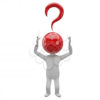 3D Illustration of an Abstract Man with a Head of a Question Mark on a White Background