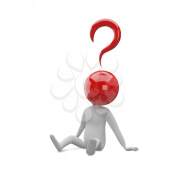 3D Illustration of an Abstract Man with a Head of the Question Sits on a White Background