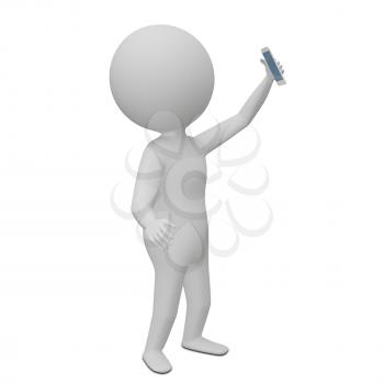 3D Illustration of an Abstract Man Making a Selfie on a White Background
