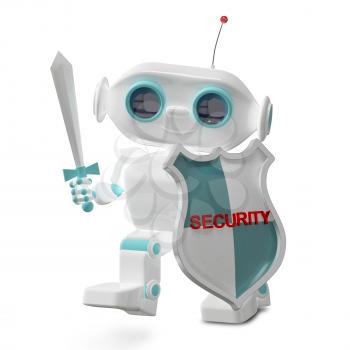 3D Illustration Security Little Robot on White Background