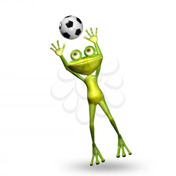 3D Illustration Green Frog with a Soccer Ball