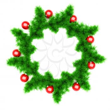 3D Illustration Christmas Fir Wreath on White Background