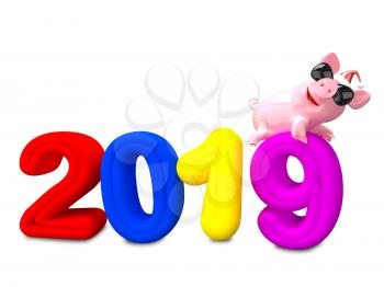 3D Illustration of a New Year Pig on a Figure on White Background