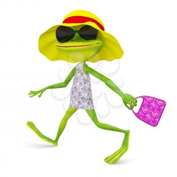 3D Illustration of a Frog in Sundress on a White Background