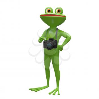 3D Stock Illustration Frog with a Camera on a White Background