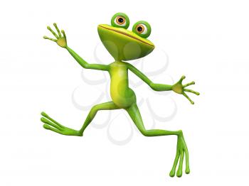 3D Illustration Funny Stupid Frog Jumping on a White Background