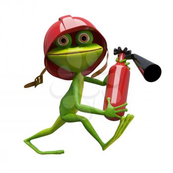 3D Illustration Cheerful Frog Fireman on a White Background