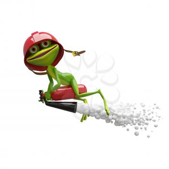 3D Illustration of a Frog on a Fire Extinguisher on a White Background