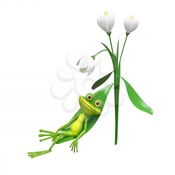 3D Illustration of a Frog in a Chair from a Flower on a White Background