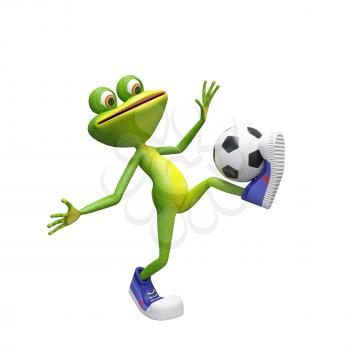 3D Illustration of a Frog with a Soccer Ball on a White Background
