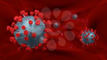 3D Illustration Abstract Virus Model in Organism on Red Background