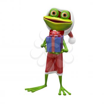 3D Illustration of a Frog with a Gift on a White Background