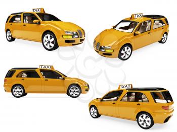Royalty Free Clipart Image of Yellow Taxis