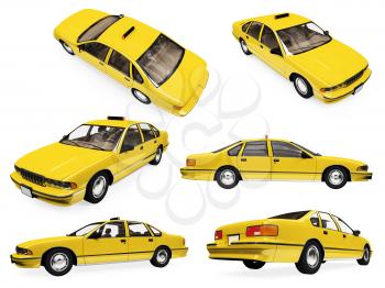 Royalty Free Clipart Image of a Bunch of Taxis