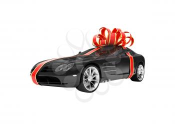Royalty Free Clipart Image of a Car Wrapped in a Bow