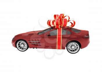 Royalty Free Clipart Image of a Car in a Bow