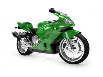 Royalty Free Clipart Image of a Green Motorcycle