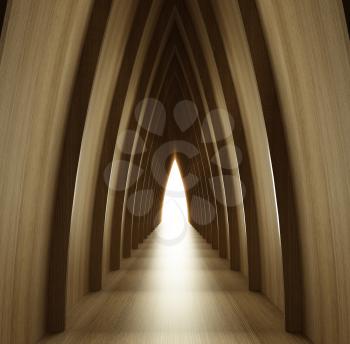 Royalty Free Clipart Image of a Wood Corridor