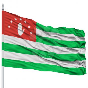 Abkhazia Flag on Flagpole, Flying in the Wind, Isolated on White Background