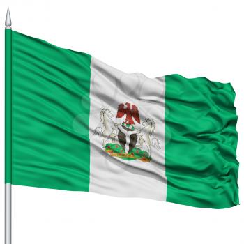 Nigeria City Flag on Flagpole, Capital City of Nigeria, Flying in the Wind, Isolated on White Background