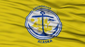 Closeup of Anchorage City Flag, Waving in the Wind, Alaska State, United States of America