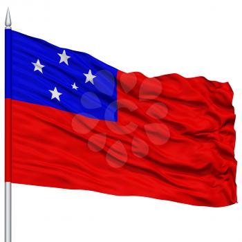 Apia City Flag on Flagpole, Capital City of Samoa, Flying in the Wind, Isolated on White Background