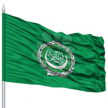 Arab League Flag on Flagpole, Flying in the Wind, Isolated on White Background