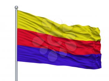 Curuzu Cuatia City Flag On Flagpole, Country Argentina, Corrientes Province, Isolated On White Background, 3D Rendering