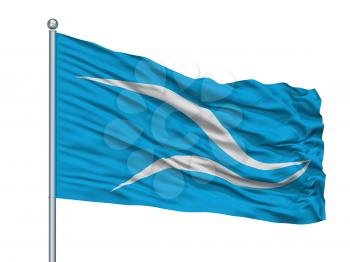 Neuquen City Flag On Flagpole, Country Argentina, Isolated On White Background, 3D Rendering
