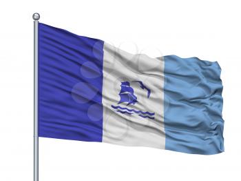 Rio Gallegos City Flag On Flagpole, Country Argentina, Isolated On White Background, 3D Rendering