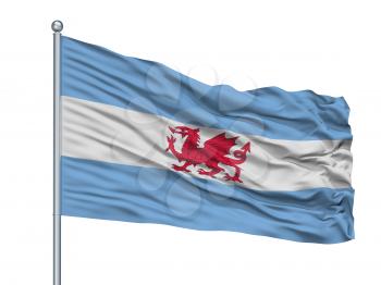 Welsh Colony City Flag On Flagpole, Country Argentina, Patagonia, Isolated On White Background, 3D Rendering
