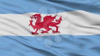 Welsh Colony City Flag, Country Argentina, Patagonia, Closeup View, 3D Rendering