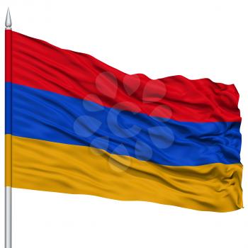 Armenia Flag on Flagpole, Flying in the Wind, Isolated on White Background