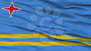 Closeup Aruba Flag, Waving in the Wind, High Resolution
