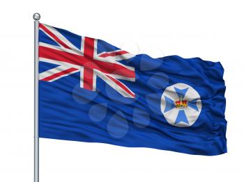 Queensland City Flag On Flagpole, Country Australia, Isolated On White Background, 3D Rendering