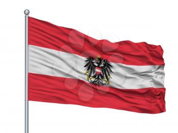 Austria State Flag On Flagpole, Isolated On White Background, 3D Rendering