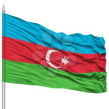 Azerbaijan Flag on Flagpole, Flying in the Wind, Isolated on White Background