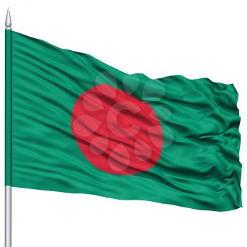 Bangladesh Flag on Flagpole, Flying in the Wind, Isolated on White Background
