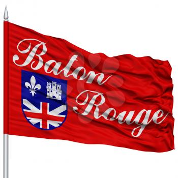 Baton Rouge Flag on Flagpole, Capital of Louisiana State, Flying in the Wind, Isolated on White Background