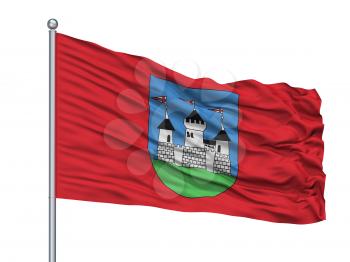 Miadziel City Flag On Flagpole, Country Belarus, Isolated On White Background, 3D Rendering