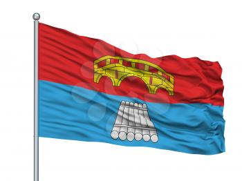 Mosty City Flag On Flagpole, Country Belarus, Isolated On White Background, 3D Rendering