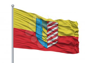 Soligorsk City Flag On Flagpole, Country Belarus, Isolated On White Background, 3D Rendering