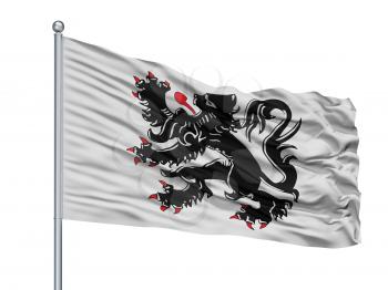 Binche City Flag On Flagpole, Country Belgium, Isolated On White Background, 3D Rendering