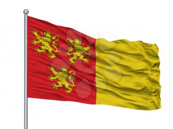Chievres City Flag On Flagpole, Country Belgium, Isolated On White Background, 3D Rendering