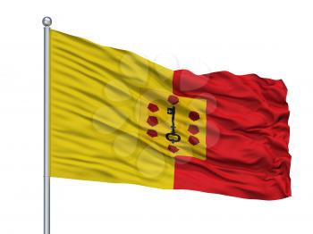 Comines Warneton City Flag On Flagpole, Country Belgium, Isolated On White Background, 3D Rendering