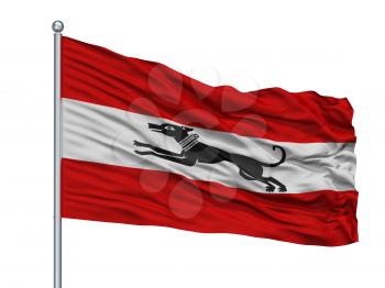 Damme City Flag On Flagpole, Country Belgium, Isolated On White Background, 3D Rendering