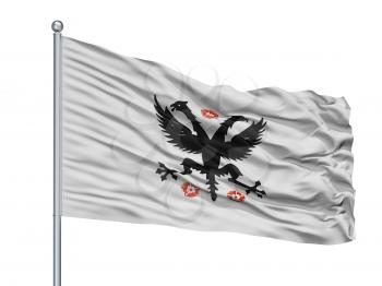 Deinze City Flag On Flagpole, Country Belgium, Isolated On White Background, 3D Rendering