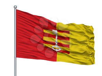 Lessines City Flag On Flagpole, Country Belgium, Isolated On White Background, 3D Rendering