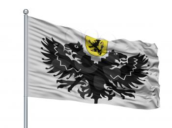 Lo Reninge City Flag On Flagpole, Country Belgium, Isolated On White Background, 3D Rendering