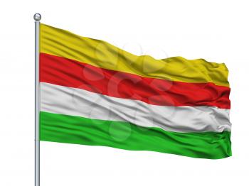 Maaseik City Flag On Flagpole, Country Belgium, Isolated On White Background, 3D Rendering